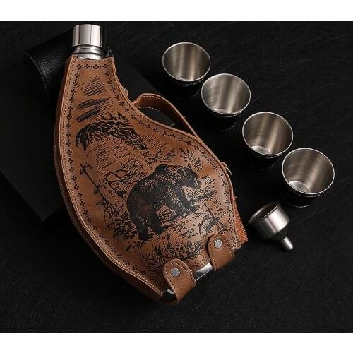 Travel Portable Hip Flask Outdoor Personalized Thicken Vintage Hip Flask Leather Creativity Kieliszki Do Wina Drinkware DK50HF