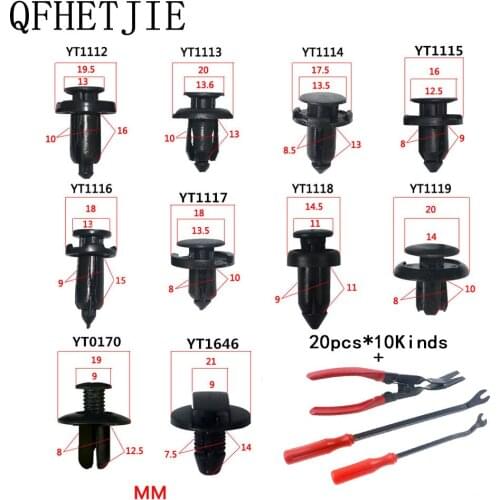 QFHETJIE 200pcs Black Plastic Mixed Auto Fastener Vehicle Car Bumper Clips Retainer Rivet Door Panel Fender Liner