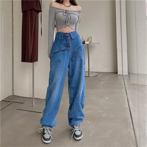 Real Shot 2020 New Fashion Design Womens High Waist Slim Drape Retro Wide-Leg Jeans