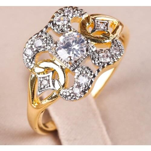 Luxury Wedding Band Gold Mixed Color Zircon Stone Ring For Women Fashion Jewelry Geometric Square White CZ Rings Z4M275