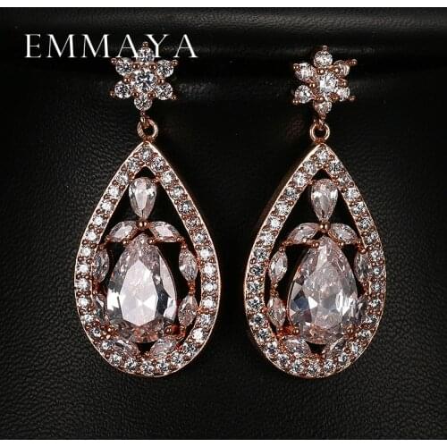 Emmaya Luxury Water Drop Shape Flower Clear Big CZ Bridal Crystal Wedding Earrings For Brides Fashion Spring Jewelry