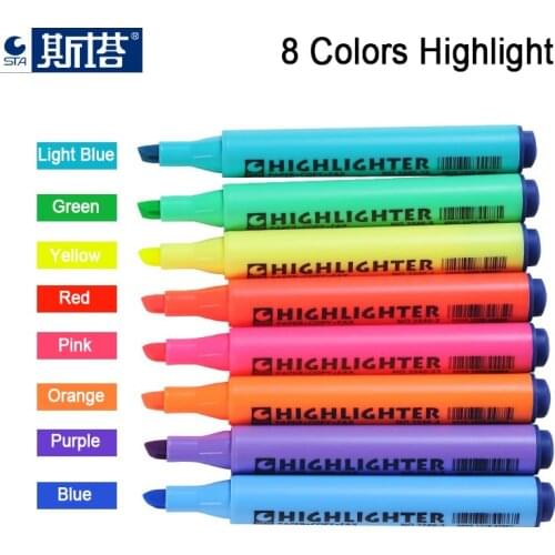 STA 3240 8 colors Highlighters Pen Triangle Rod Fluorescent Oblique Water-based Marker Pen Office&School Stationery 8pcs/lot