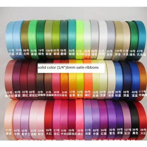 Solid color (1/4")6mm satin ribbons belt gift packing wedding decoration 22meter/ roll 10 rolls min order mixed colors vailable