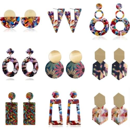 Korean Colorful Geometric Acrylic Resin Earrings Simple Round Square Triangle Drop Dangle Earrings for Women Girl Party Jewelry