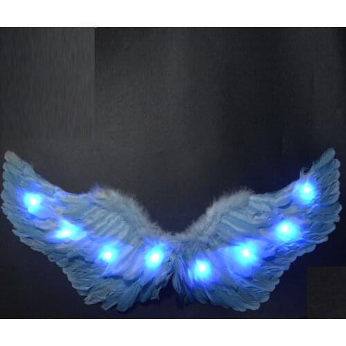 Blue LED Glow Light Angel Feather Wing Fairy Wings Props Wedding Birthday Gift Hen Party Supply Carnival Christmas Halloween