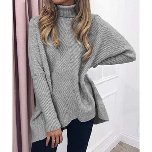 2021 autumn/winter new ladies sweater urban trend mid-length loose bat sleeve pullover womens top knit sweater large size
