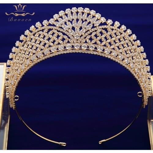 Gold Princess Oversize Full Zircon Bridal Tiaras Headpiece Crystal Crown Head Wear Wedding Dress Wedding Hair Accessory