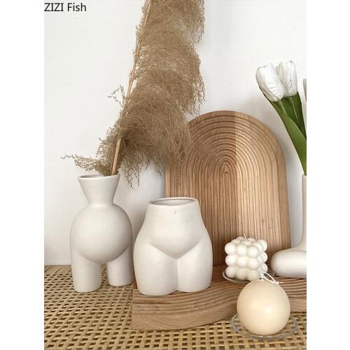 Creative Ceramic Abstract Human Body Vase Crafts Living Room Cabinet Desktop Flower Arrangement Half-length Vase Home Decoration