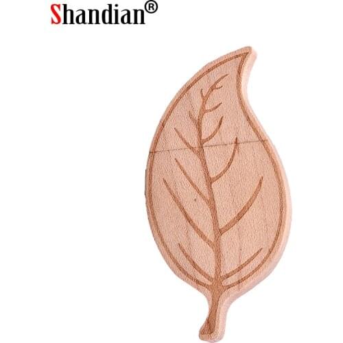 SHANGDIAN Wooden leaf USB flash drive Free Custom logo Pen drive creative gift Leaves memory stick bamboo pendrive 8GB 16GB 32GB