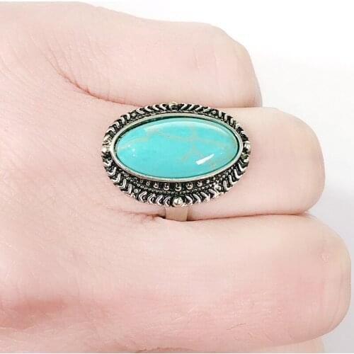 Vintage Antique Natural Stone Ring Fashion Jewelry Gift Blue turquoises Finger Ring For Women Wedding Anniversary Rings