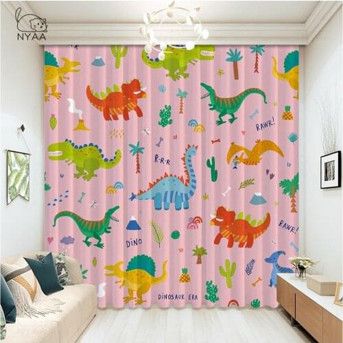 Pink Dinosaur Kids Baby Curtains For The Home Kitchen White Blackout Curtain Japanese Panel 3D Bedroom Curtains Micro Shading