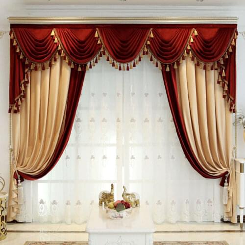 Custom curtain thick luxury shading velvet living room villa yellow red cloth blackout curtain valance tulle panel