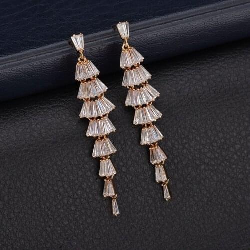 S925 Silver Needle Copper Alloy Long Tassel Luxury Stud Earrings For Women 2021 Trend Dinner Fashion Set 3A Zircon Jewelry