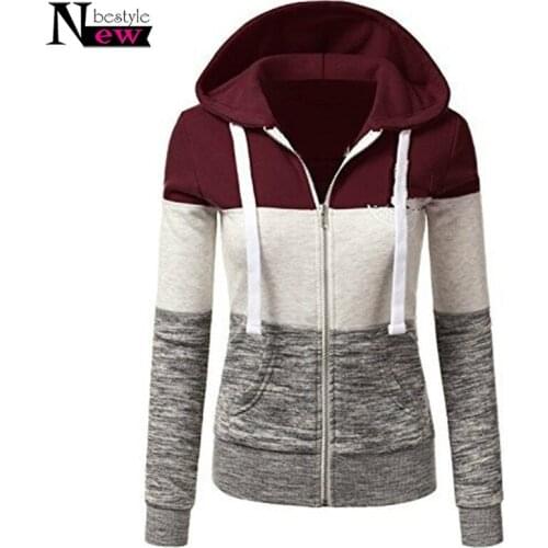 2019 Women Hoodies Sweatshirts Long Sleeve Hoody Ladies Zipper Pocket Patchwork Womens Sweatshirt Female Baseball Jacket Hoodies