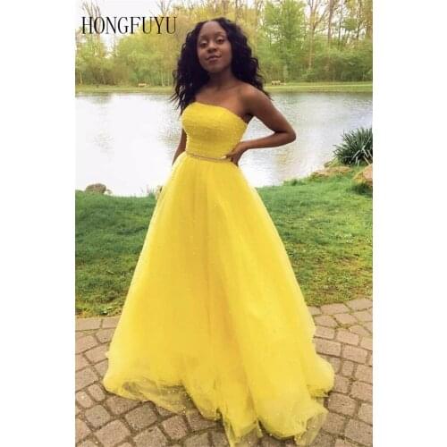 Robe de soirée de mariage Yellow A Line Tulle Long Prom Dresses 2021 Sweetheart Formal Party Gowns