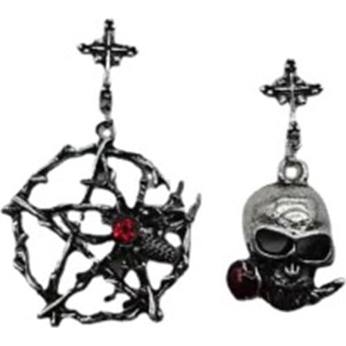 1 Pair Women Gothic Earrings Punk Style Cross Pattern Metal Red Rhinestone Ear Pendant Drop Dangle Jewelry Gifts