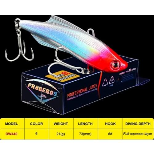 1PC VIB Fishing Lure 7.3cm-2.87"/20.5g-0.72oz Fishing Tackle Lures with 6# BKB Hook 6 Colors Wobbler Baits