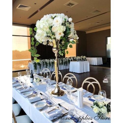 10PCS 98cm Tall Big Flower Vase Wedding Decorative Floor Vases Gold Metal Vase Centerpieces Trumpet Vase for Event Party Decor