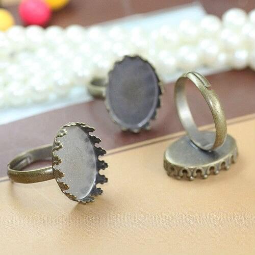 10pcs WHOLESALE FREE SHIPPING inner 13*18mm CABOCHON setting with CROWN edge Adjustable Filigree RING BASE BLANK ring finding