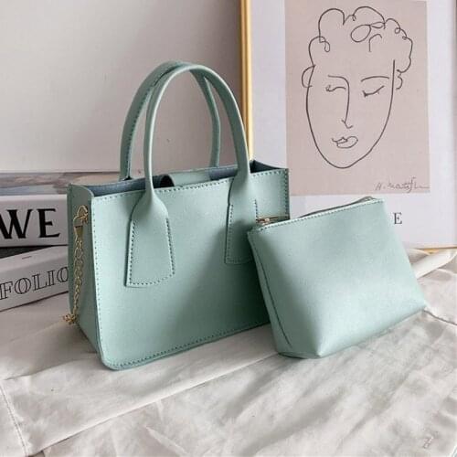 2021 Trend Women 2 In 1 Handbag Soft PU Leather Crossbody Bags Vintage Classic Solid Style Shoulder Bag Stylish Tote for Ladies