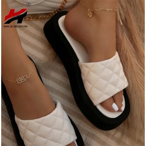 2021 Platform Slippers Summer Women Casual Shoes Flat Simple Sandals Lattice Outdoor Slippers Plus Size 43