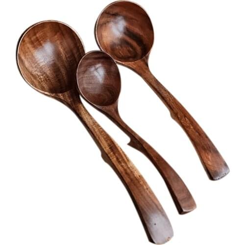 3Pcs Hanging Bowl Non-Slip Falling Wooden Spoon Wooden Spoon Ramen Spoon Solid Wood Porridge Spoon Hot Pot Spoon