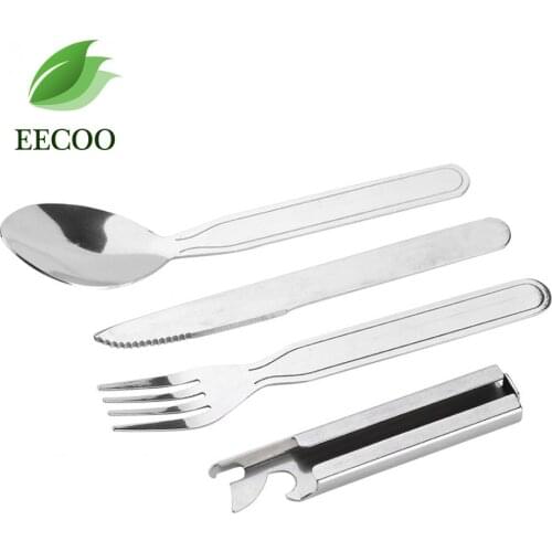 4pcs/set Portable Tableware Outdoor Picnic Utensils Set Stainless Steel Spoon Fork Knife Dinnerware Camping Cooking