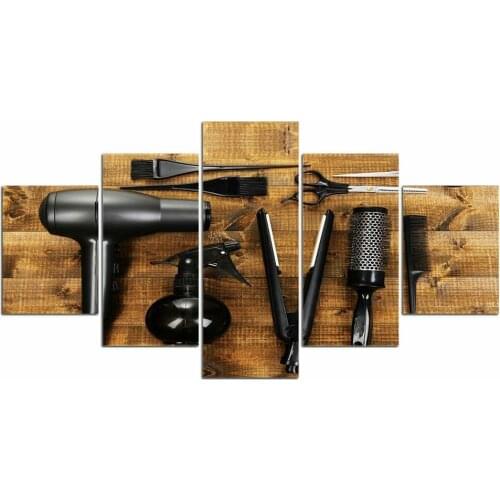 5 Pcs Hair Dressing Tool Wood Canvas Pictures Print Wall Art Canvas Paintings Wall Decorations for Living Room Unframe