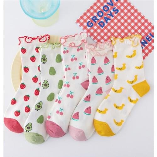5 Pcs Womens Cartoon Fruit Socks Watermelon Banana Strawberry Socks Girls Summer Cute Colorful Woman Socks Cute Student Socks