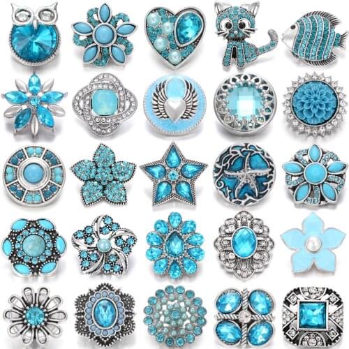 6pcs/lot Wholesale Snaps Jewelry 18mm Rhinestone Flower Snap Buttons for Snap Button Jewellery Snap Bracelet