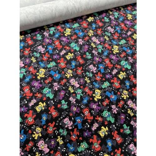 90cm/piece a2048 Digital direct spray bear print denim personality shirt jacket pants DIY fabric designer fabric