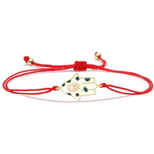 AAA Cubic Zirconia Stones Hamsa Hand Evil Eye Red String Gorgeous Good Luck Protect Copper Black Cord Karma Jewelry Present