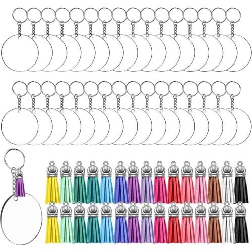 Acrylic Keychain Blanks Making Tassels Set 120Pcs Including 30Pcs Blanks 30Pcs Tassels 30Pcs Rings 30Pcs Jump Rings