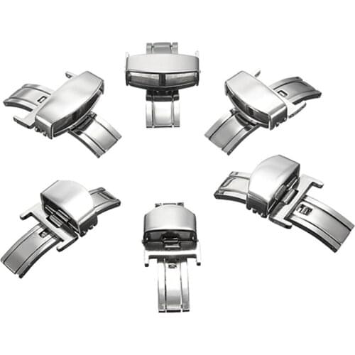 10 12 14 16 18 20 22mm Watch Accessories Butterfly Folding Clasp Buckle Stainless Steel Leather Watchband Wristwatch Band Strap