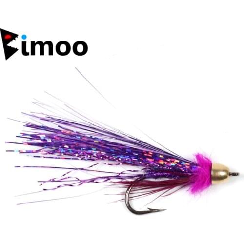Bimoo 4PCS #2 Cone Head Magnet Purple Streamer Fly Trout Fishing Bait