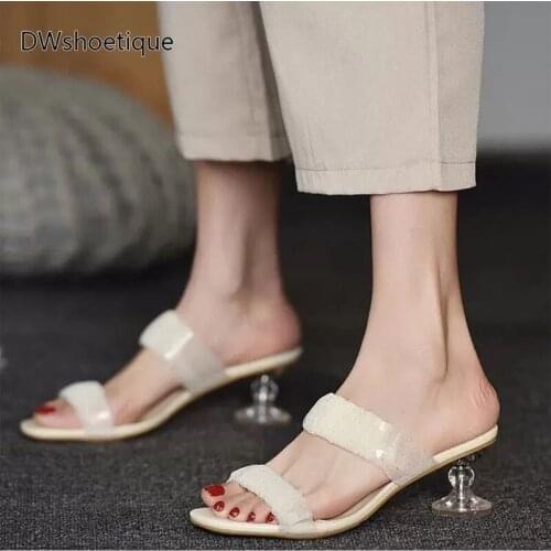 Summer sexy clear heel outside casual women slides wrinkle strap women sandals
