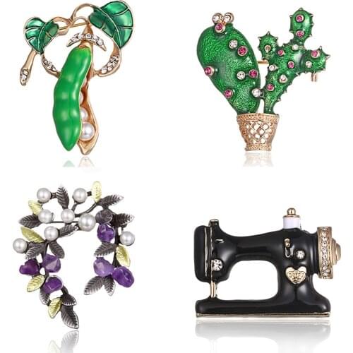 Austrian Crystal Brooch Pins For Women Flower Broches Jewelry Fashion Wedding Party Invitation Bijoux cactus Pea pods Sewing mac