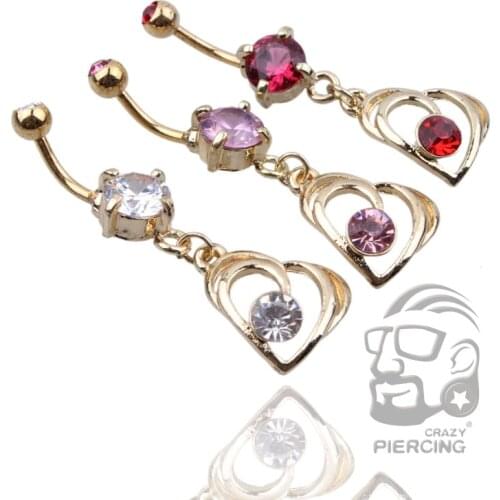 One Piece Sexy Body Jewelry 14G Steel Crystal Long Heart Navel Rings Bar Belly Piercing Button for Women