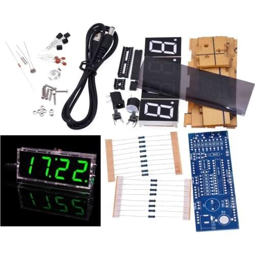 Digital Clock DIY Kit Compact 4-digit DIY LED Clock Accessory Light Control Temperature Board Date Time with Transparent Case