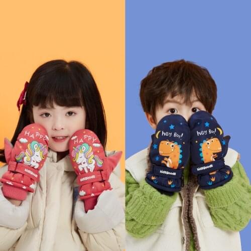 Kid Gloves Girl Mittens Winter Warm Fingerless Boy Skiing Accessory Unicorn Cartoon Waterproof Outdoor Fleece Lining