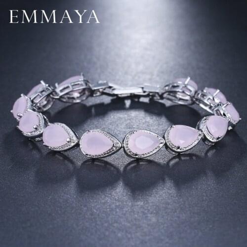 EMMAYA Pink Pear Shape Crystal High Quality Silver Color Luxury Bracelet AAA CZ Bracelets Jewelry for Women Wholesale