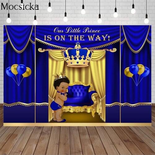 Prince Birthday Party Backdrop Boy Royal Blue And Gold King Crown Party Decor Props Photography Background Banner Photo Studio