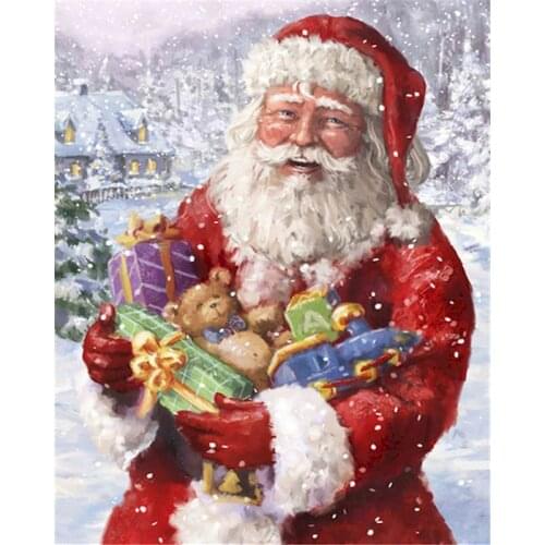 Gatyztory Santa Claus Christmas Gift Frame DIY Painting By Numbers Handpainted Oil Painting Canvas Colouring