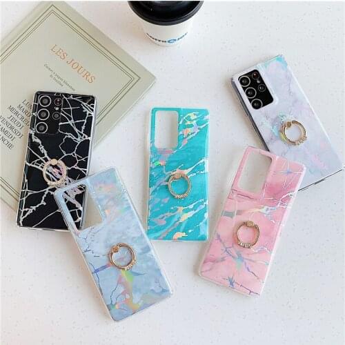 For Samsung S21 Ultra S7 S8 S9 S10+ S20 FE S21 Plus Note 20 10 8 9 A50 A70 A21S A30 20 Glossy Raser Marble Stone Back Case Cover