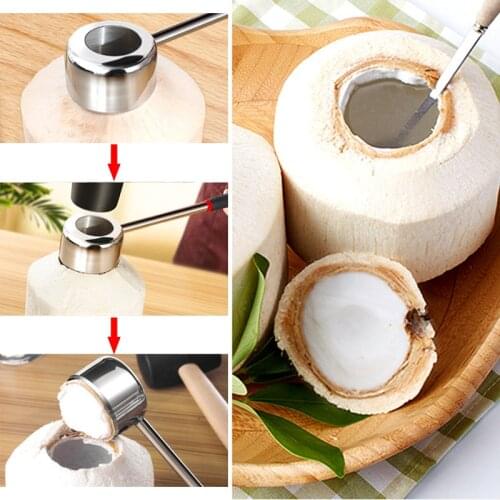 Stainless Steel Coconut Opener Coconut Knife Tool Meat Strip Planer Wooden Handle Booster Hammer Kitchen Accessories Gadgets