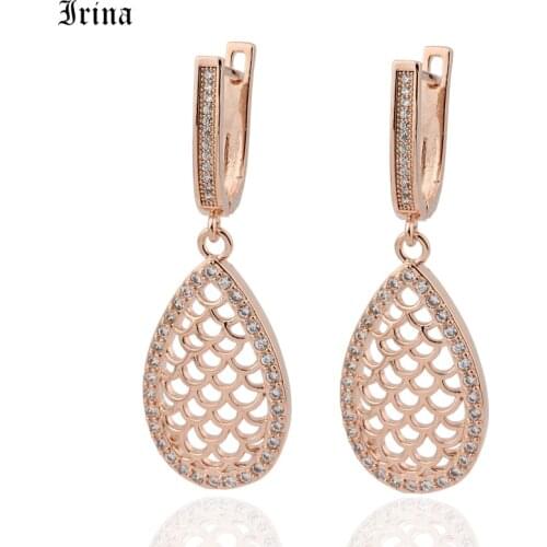 Irina Hot Selling Big Water Drop Geometric Mesh Filigree Dangle Earrings Pineapple Hollowed Drop Earrings Women Earrings Fashion