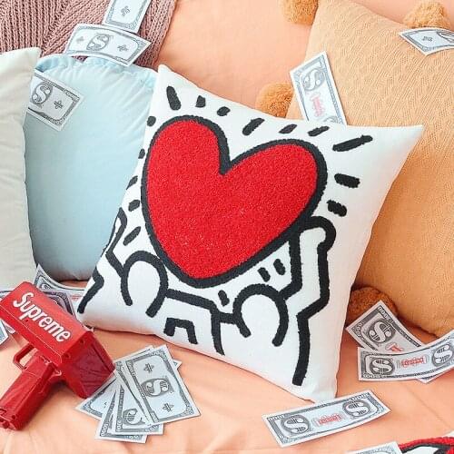 Art Embroidery Love Heart Wedding Cushion Cover Velvet Throw Pillowcase Sofa Car Pillow Cover Square Home Decor 45X45Cm