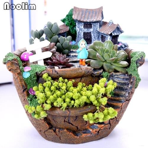 Resin Succulent Cactus Planter Flower Pot Holder Garden Decor Bonsai Pots Flowerpot Green Plants Pot for Desktop Decoration Gift