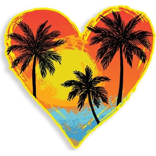 Hot Beach Palm Tree Heart Creative Sticker Ocean Laptop Cup Cooler Window Bumper Personality Fashion Decal