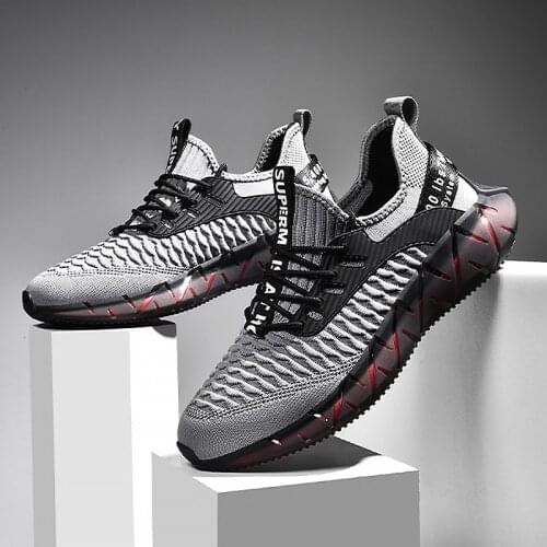 Fashion Men Lightweight Blade Running Shoes Shockproof Lack Up Breathable Male Sneakers Height Increase Walking Gym Shoes Man